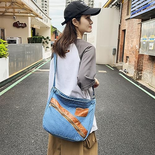 Image of Denim Purse for Women Men Tote Bag with Zipper Crossbody Blue Jean Purses Canvas Shoulder Bag Hobo Handbag