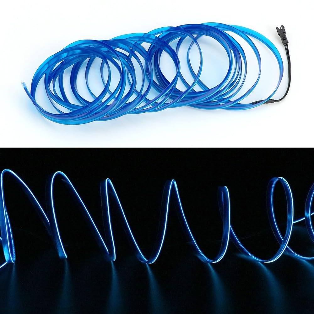 MiOYOOW El Wires - Filo di luce 5 m/16 ft, DC 12 V, striscia al neon luminosa impermeabile per interni auto, illuminazione interna a LED flessibile per decorazioni auto