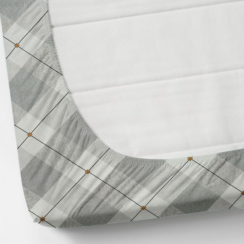 Image of NHD HOME Pure Cotton Full Elastic Fitted Bedsheets for Double King Size Bed with 2 Pillow Covers 220 TC Supersoft |Wrinkel Free Bed Cover Size - 72x78+10 inches, White & Grey