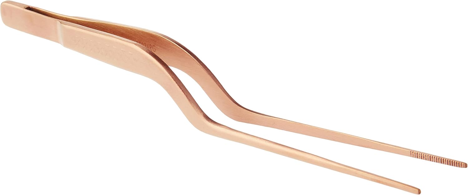 Mercer Culinary 18-8 Stainless Steel Precision Plus Chef Plating Tong, Offset, 6-1/2 Inch Tip, Rose Gold