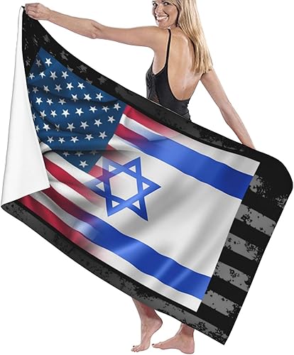 Miniatura 9 de Toalla de playa con banderas israelíes estadounidenses e israelíes, de secado rápido y altamente absorbente, toallas de natación suaves para hombre
