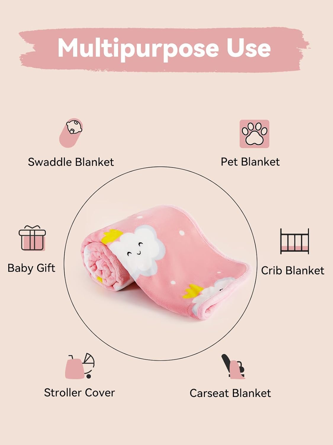 TILLYOU Toddler Flannel Blanket - Warm Cozy Baby Blanket for Boys and Girls, Smooth Cute Lightweight Blanket for Bedding Crib Stroller, 40x50 Inches, Pink Cloud - Image 4