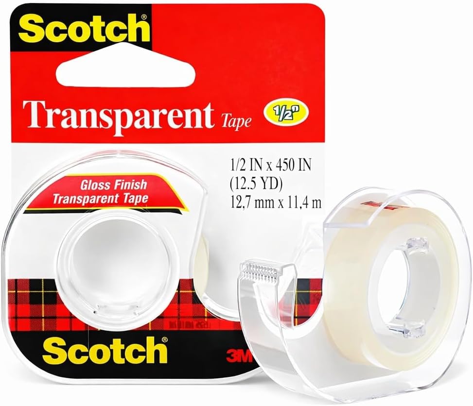 Transparent Tape on a Dispenser 1/2 x 450 in (12mm x 11.43m), 1 roll/dispenser | Clear Tape | Strong adhesive | Permanent | Wrapping, Sealing and Mending | Scotch Tape | Tape Dispenser