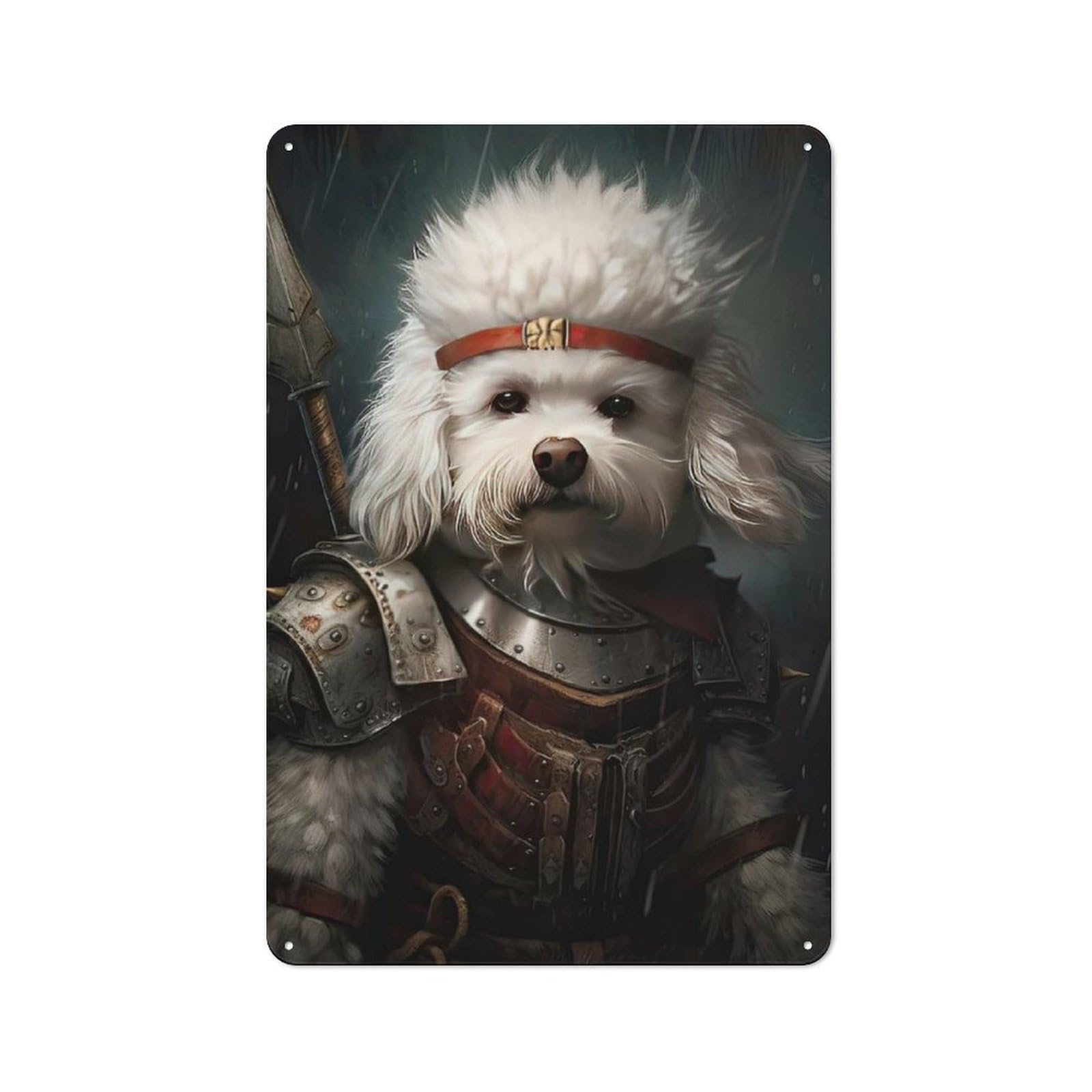 Junmoney Style-5 Bichon Frise Viking Metal Wall Art Sign 30X20cm, Modern Retro Urban Room Decor For Modern Home, Workshop, Office Or Cafe