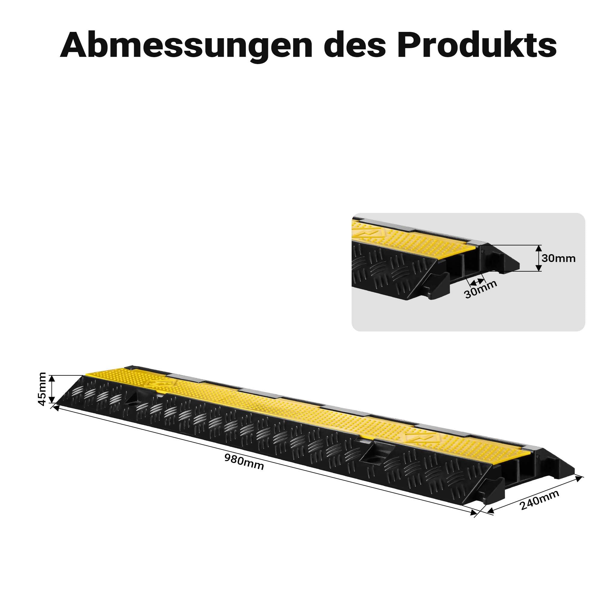 Wiltec Kanal Kabelbrücke 98 x 24 x 4,5 cm 4 Stück, Kabelkanal 13 t Tragkraft mit 2 Kanälen, Überfahrschutz bis 30 km/h, Kabel Trittschutz aus PP und Gummi