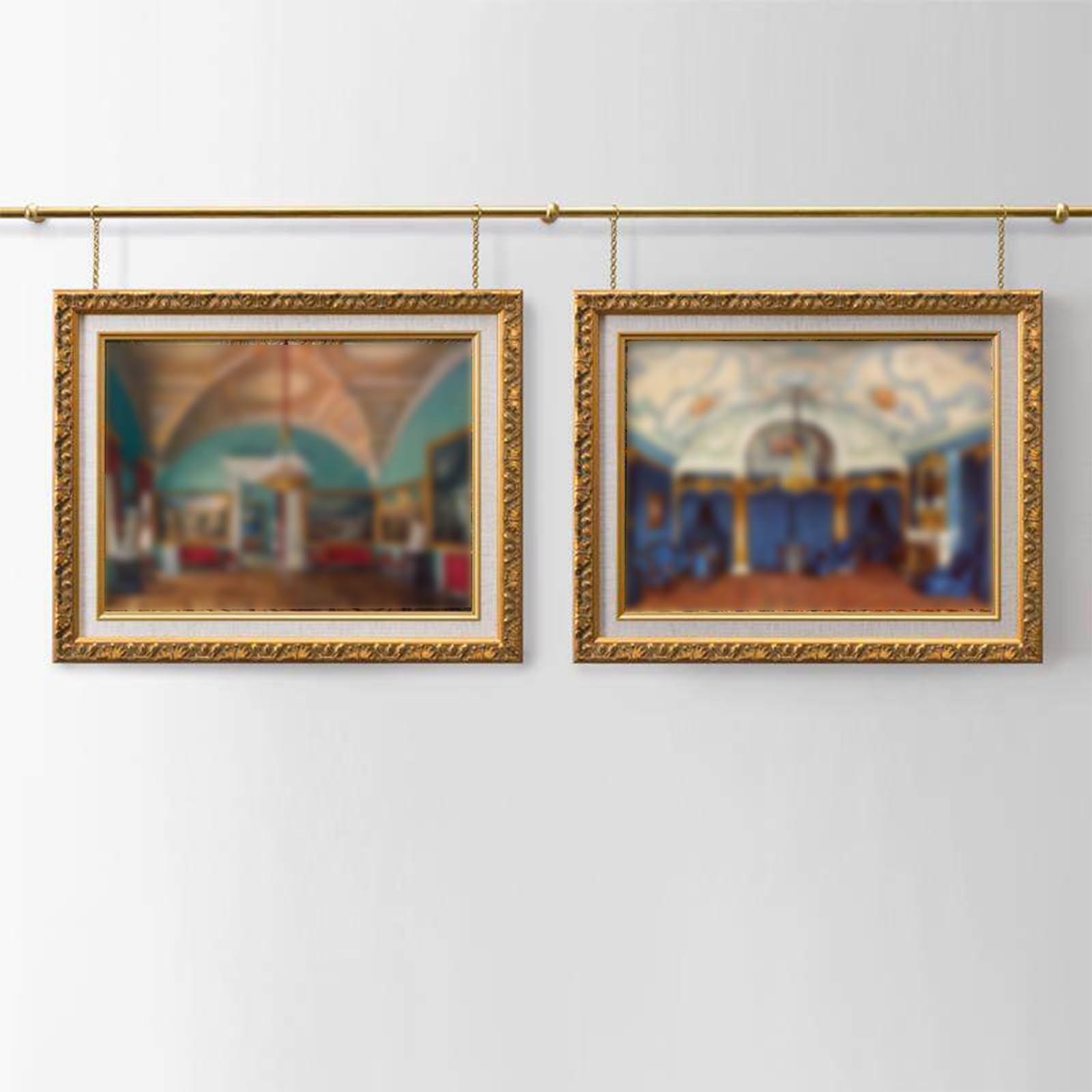 Gallery Art Display System, montowany na ścianie, z regulowanymi łańcuchami i haczykami, kompletny zestaw do oprawionej grafiki