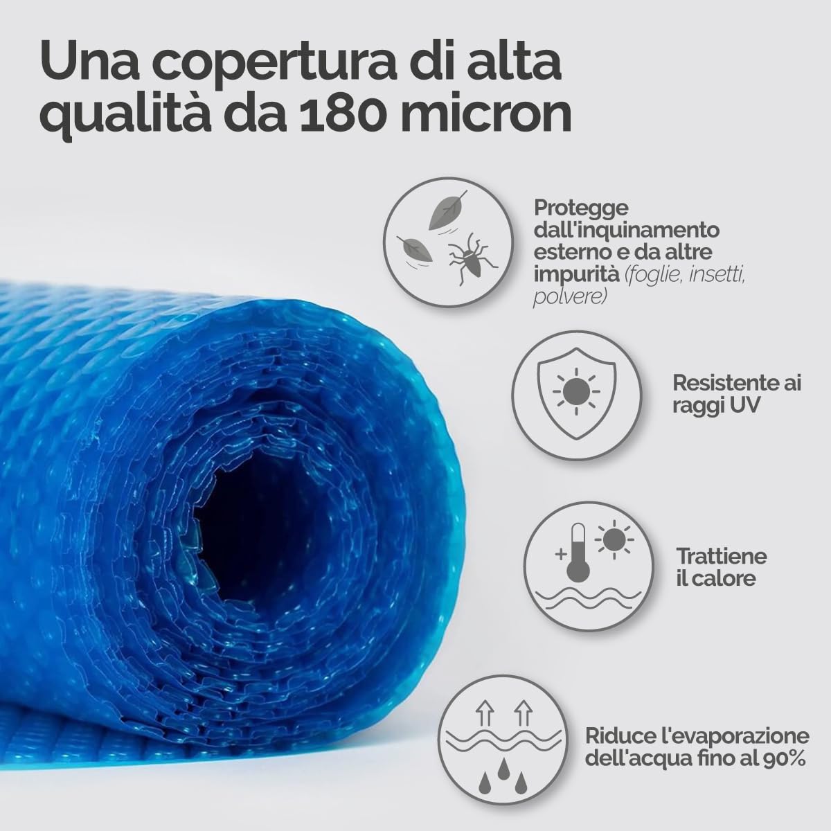 Linxor - Copertura Solare Rotonda, Ovale, Quadrata o Rettangolare per Piscine intex o di Altro Tipo - 180 Micron - Blu - Varie Misure Disponibili