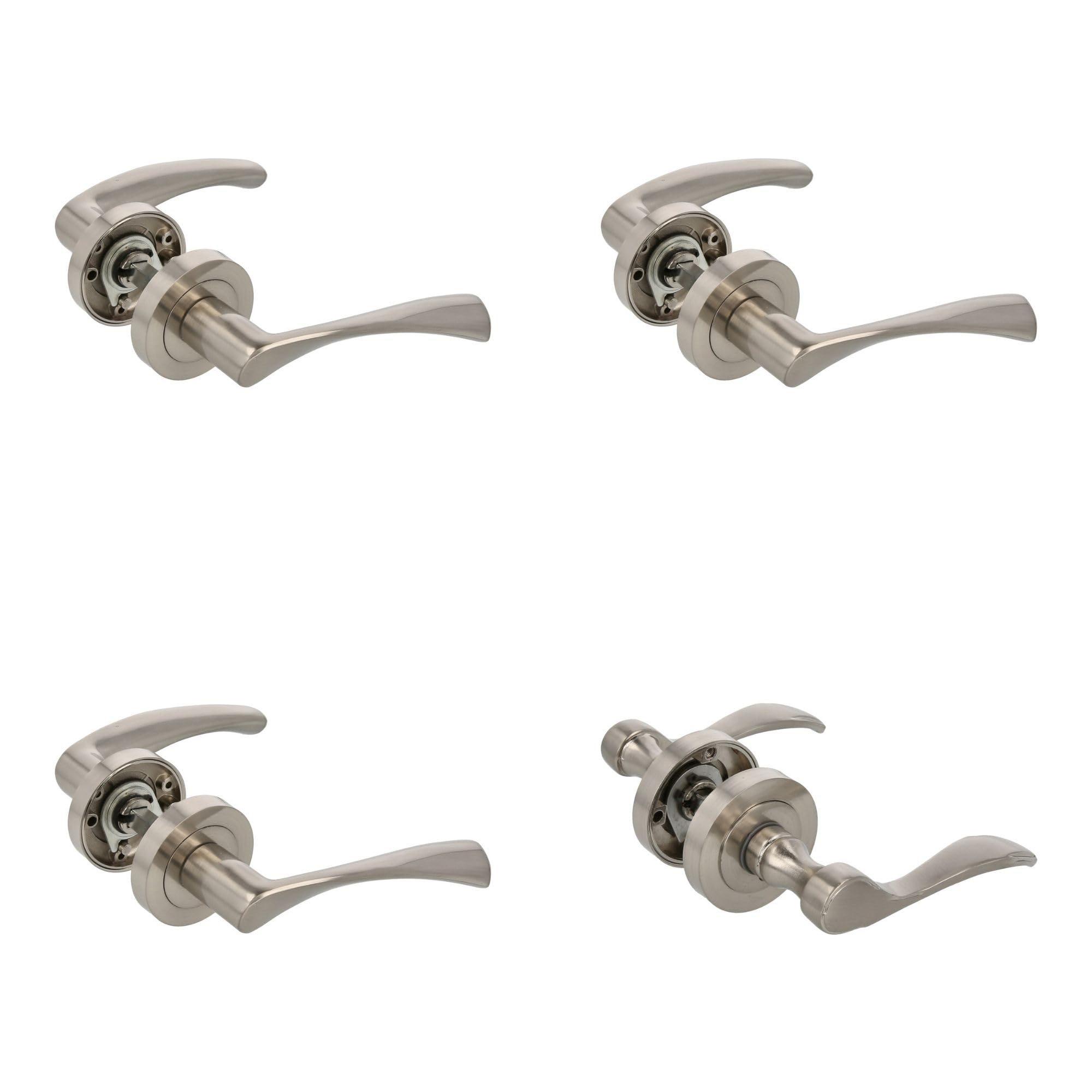Amig - Pack de 4 Manillas con Roseta de Zamak para Puertas, Mod. ISHI RX, 52 mm, Cuadradillo de 8 mm, Diseño Elegante y Sencillo, Aluminio Níquel Cepillado