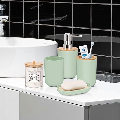 Miniatura 9 de IMAVO Juego de accesorios de baño, dispensador de loción de jabón, jabonera, soporte para cepillo de dientes, vaso de taza de cepillo de dientes,