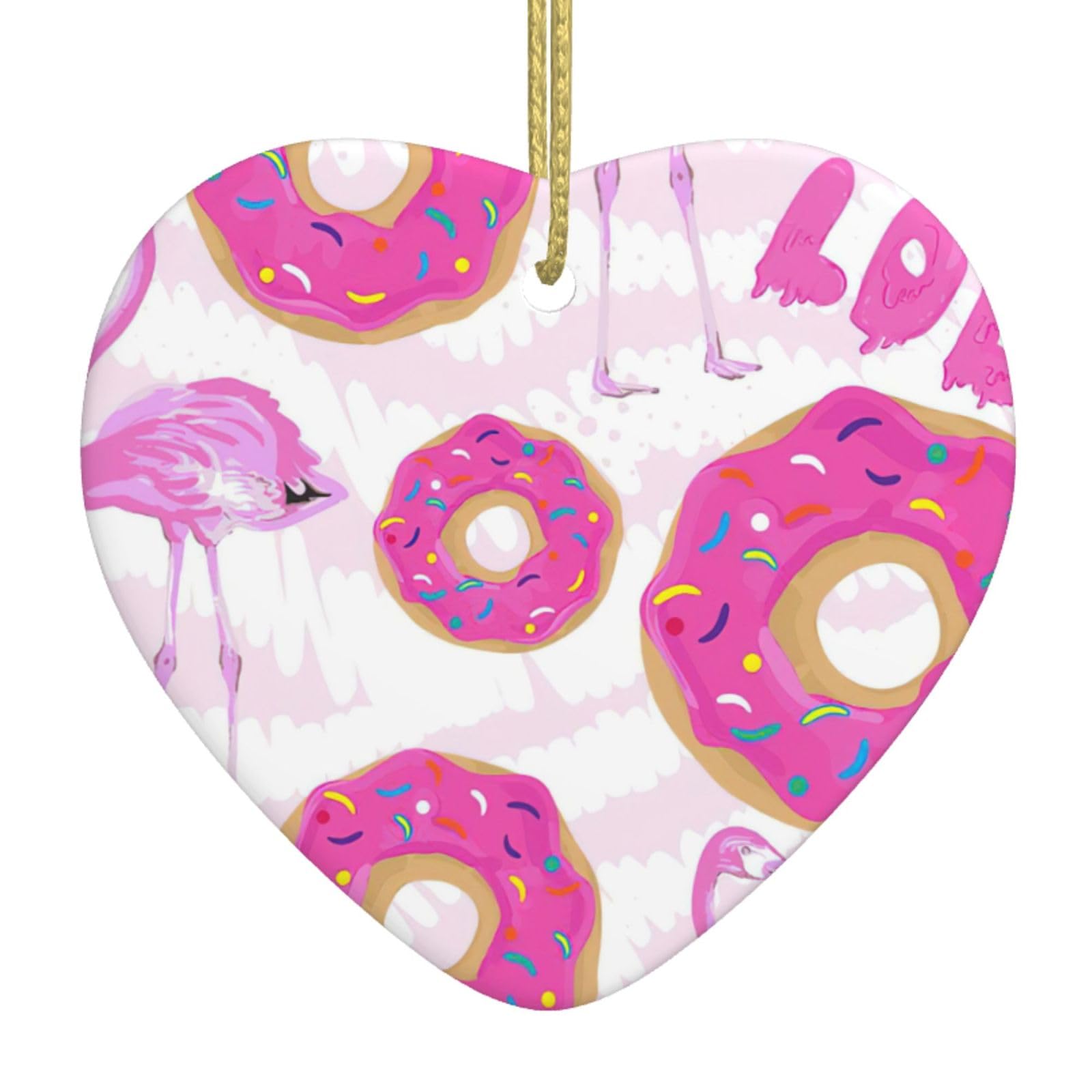 Nbtghga White Flamingo And Donuts Print Christmas Ornaments, Ceramic Hanging Ornament, Xmas Tree Decoration, Holiday Home Decor