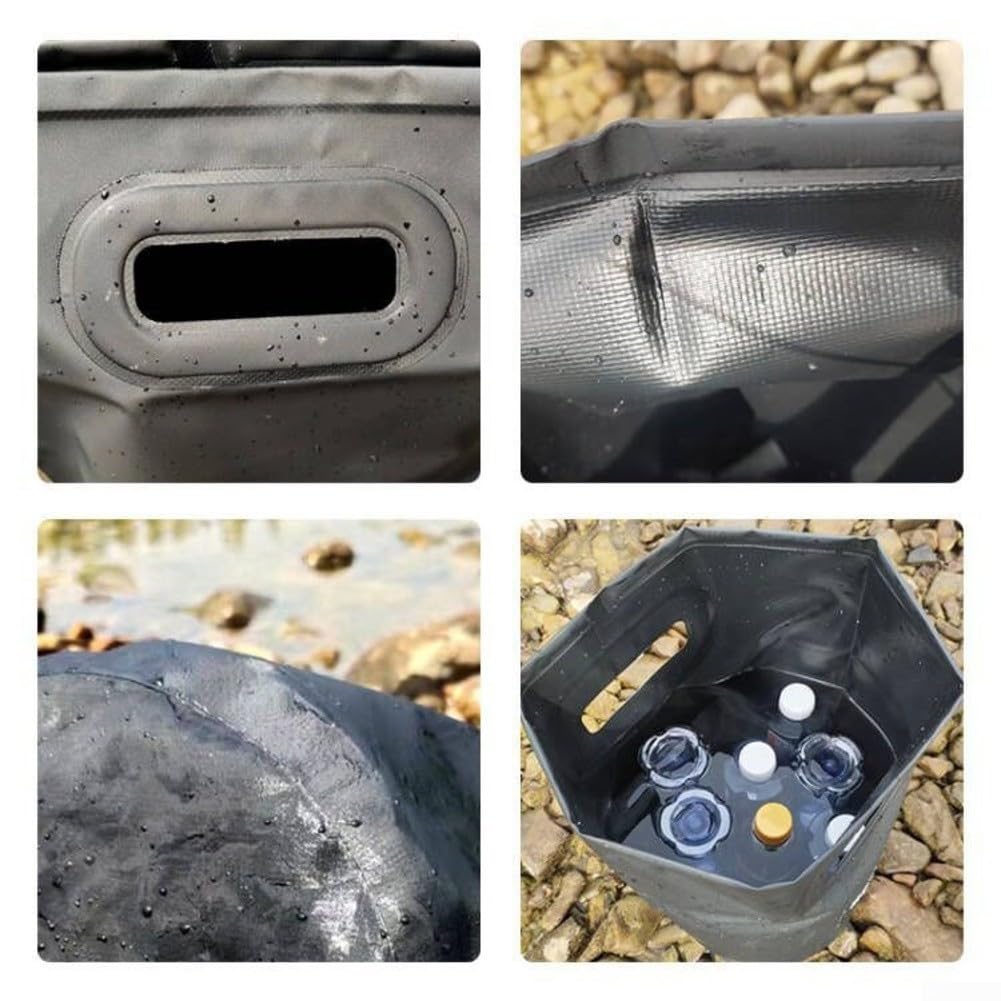 Secchio d'acqua pieghevole per campeggio e pesca, contenitore portatile pieghevole con design in PVC impermeabile, per picnic all'aperto (15 l, nero)