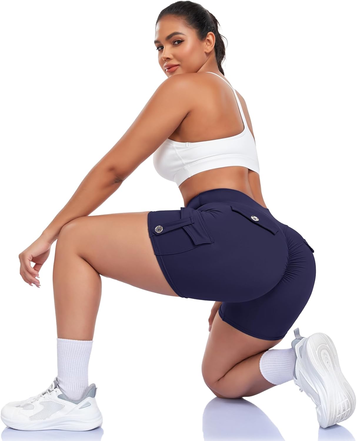 SEASUM Scrunch Butt Shorts for Women with Cargo Pockets Booty Lifting 4.5" No Front Seam Biker Workout Shorts - Image 5
