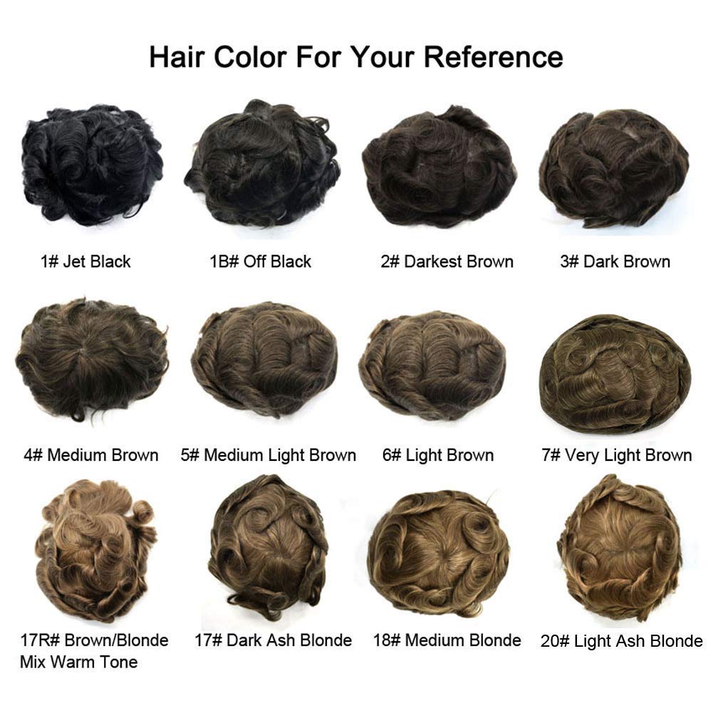 LHC Fine Mono Mens Toupee Hairpiece Poly Skin Around Hair Replacement Black Brown Remy Human Hair System NPU Monofilament Wig for Men (6"x8", #210 Darkest Brown+10% Gray)