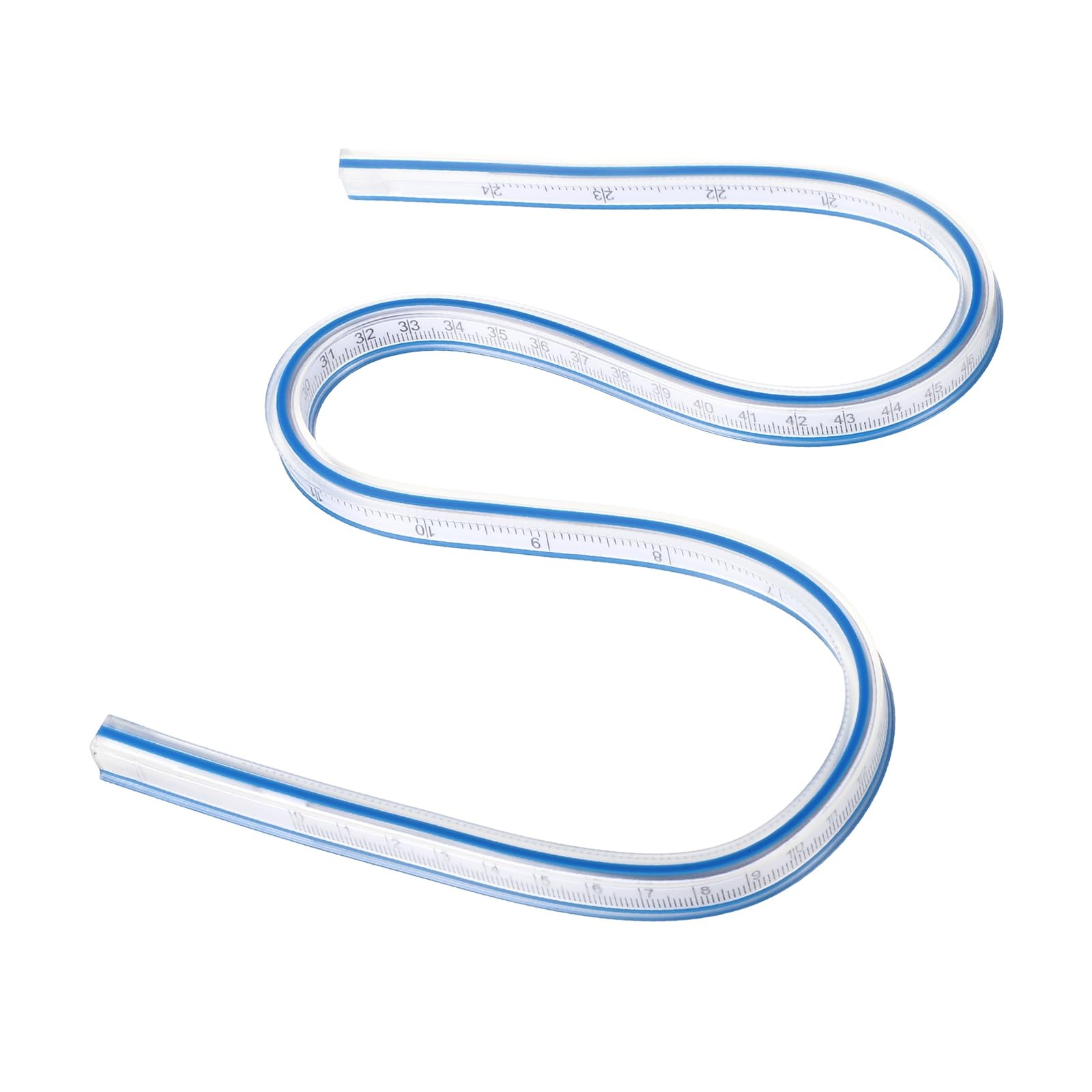 sourcing map Flexible Curve Ruler 600mm (24") Metric and Inch Double Side Bendable Curve Plastic Graduated Rulers for Engineering Drawing Design Graphics Garment, Blue White