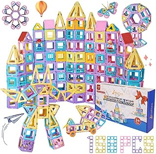 JAiiMen Magnetic Tiles Toys, Kids Building Blocks Set with Magnetic Figure, 3D Magnet Tile Girls Boys STEM Toy Learning Educational Christmas Birthday Gifts for Toddlers 3 4 5 6 7 8+ Year Old (158PCS)