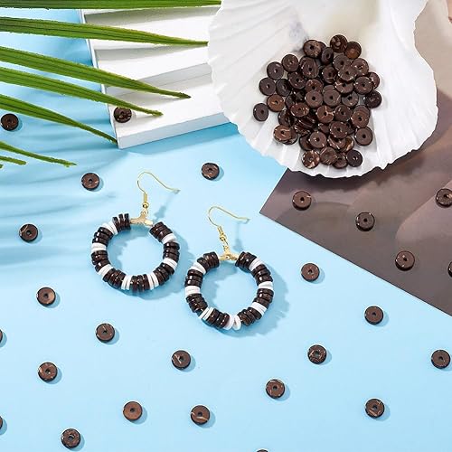 Miniatura 36 de Fashewelry 100 cuentas espaciadoras planas redondas de coco de 0.315 pulgadas (0.354 in), cuentas sueltas para hacer joyas de bricolaje con agujero