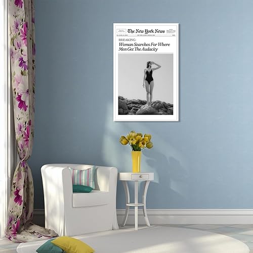 Miniatura 6 de Arte de pared de periódico retro de moda, mujer feminista, busca dónde los hombres obtienen la audacia, póster estético para sala de estar,