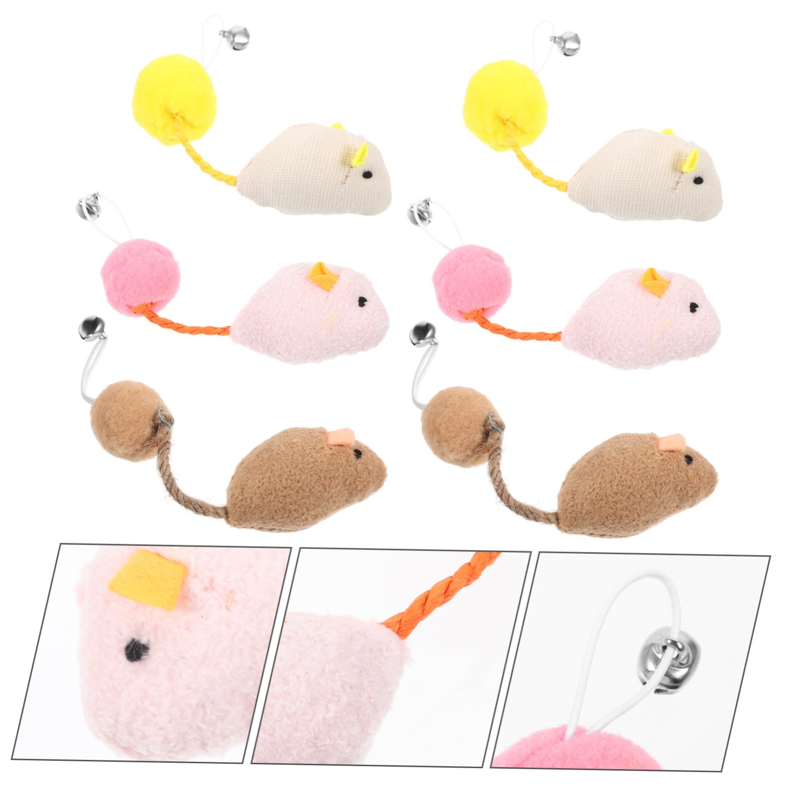 Lot De 6 Souris en Peluche avec Clochette pour Chat Idéales pour Jouer en Intérieur