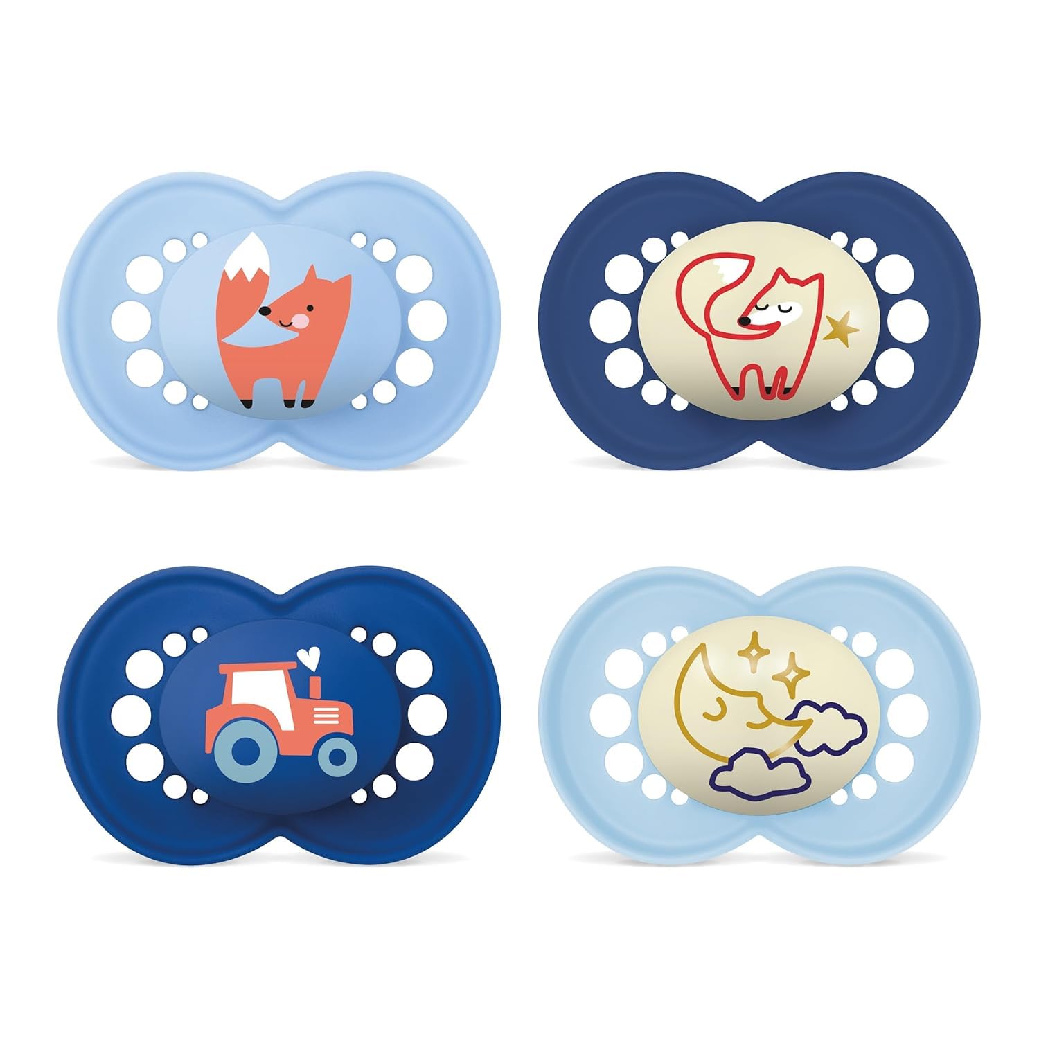 MAM Day & Night 6-16 mesi Ciuccio in silicone, set da 4 pezzi Boys, con 2 scatole sterilizzate