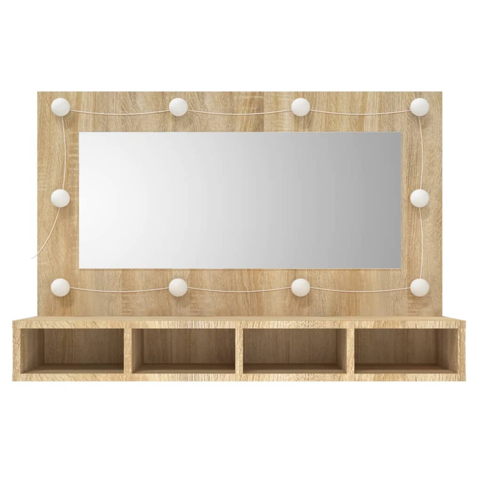 Szafka z lustrem LED dąb Sonoma 90 x 31,5 x 62 cm szafka z lustrem łazienka z oświetleniem, skośne lustro do łazienki, lustro łazienkowe
