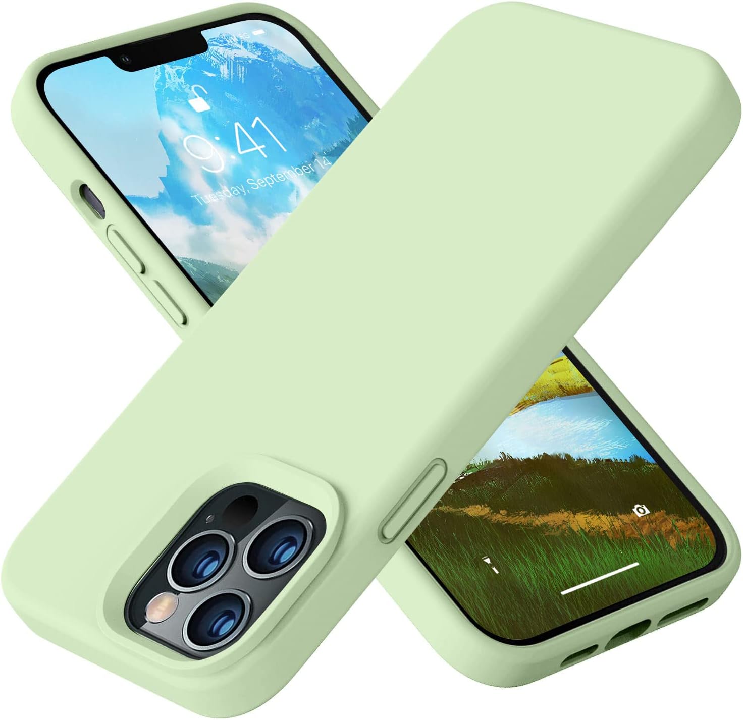 Vooii Compatible with iPhone 12/12 Pro Case 6.1 inch, Baby Skin Grade Liquid Silicone Full Body Protective Bumper Slim Case, 1.5 mm Edges Camera Protective, Support Wireless Charging - Matcha