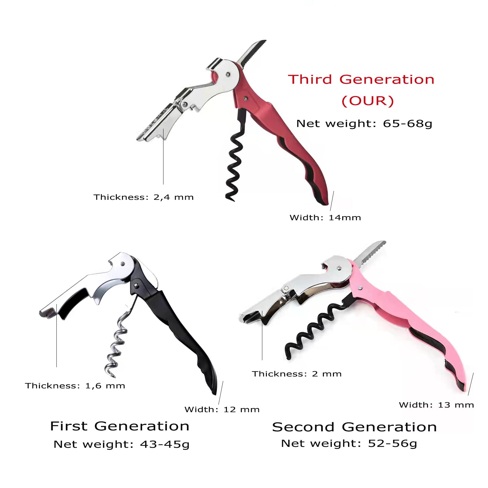 4 Cavatappi Professionali In Acciaio Inox | Con Apribottiglie E Tagliafoglio | Per Vino, Birra E Bevande