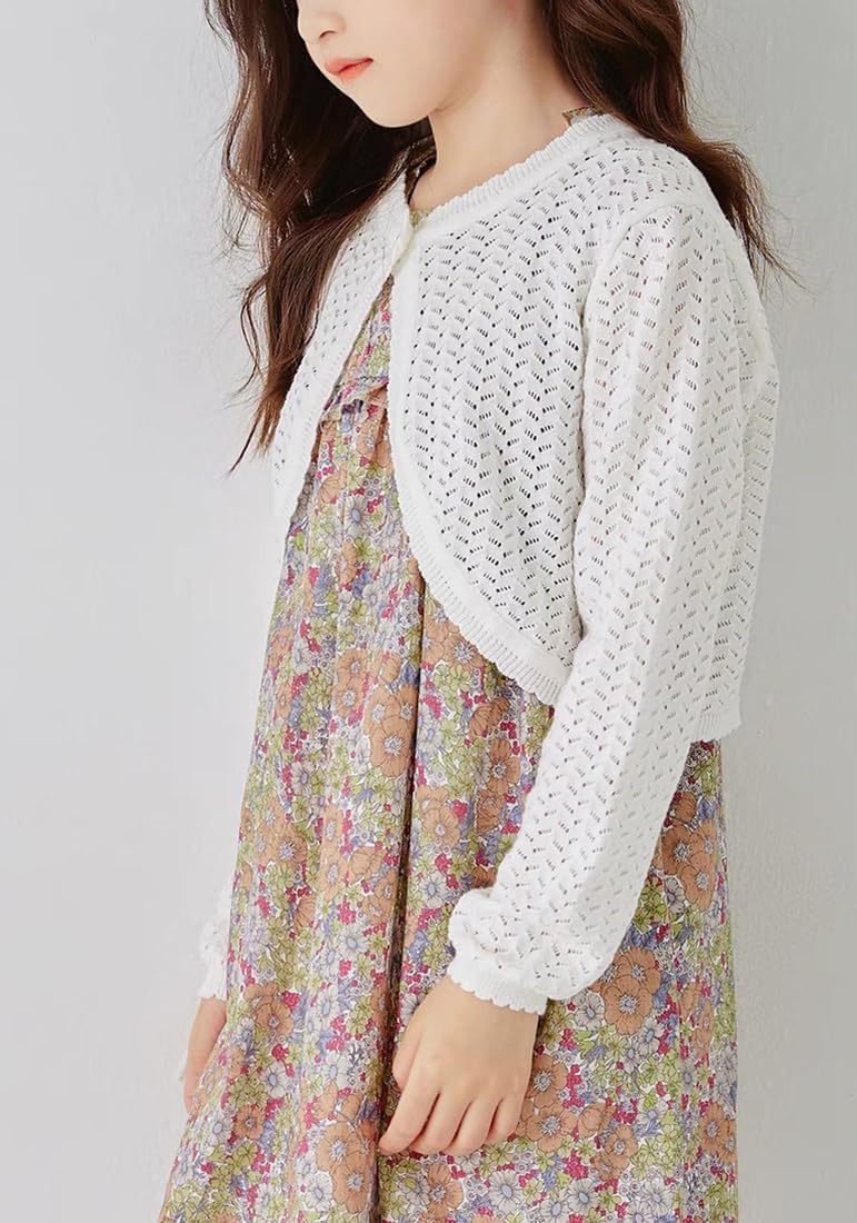 Girls Cardigan Sweater Toddler Bolero Shrug Baby Kids Long Sleeve Dress Up Button Closure Cropped Jacket Tops - Image 9