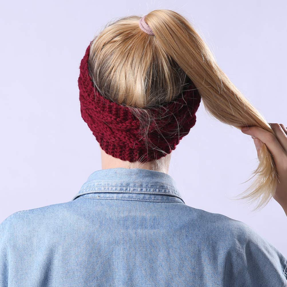 Beaupretty diadema de pelo de punto cálido trenza diadema otoño invierno crochet head wraps tocado de invierno para mujeres niñas regalo para navidad 6 piezas (beige rojo para cada 2 piezas)