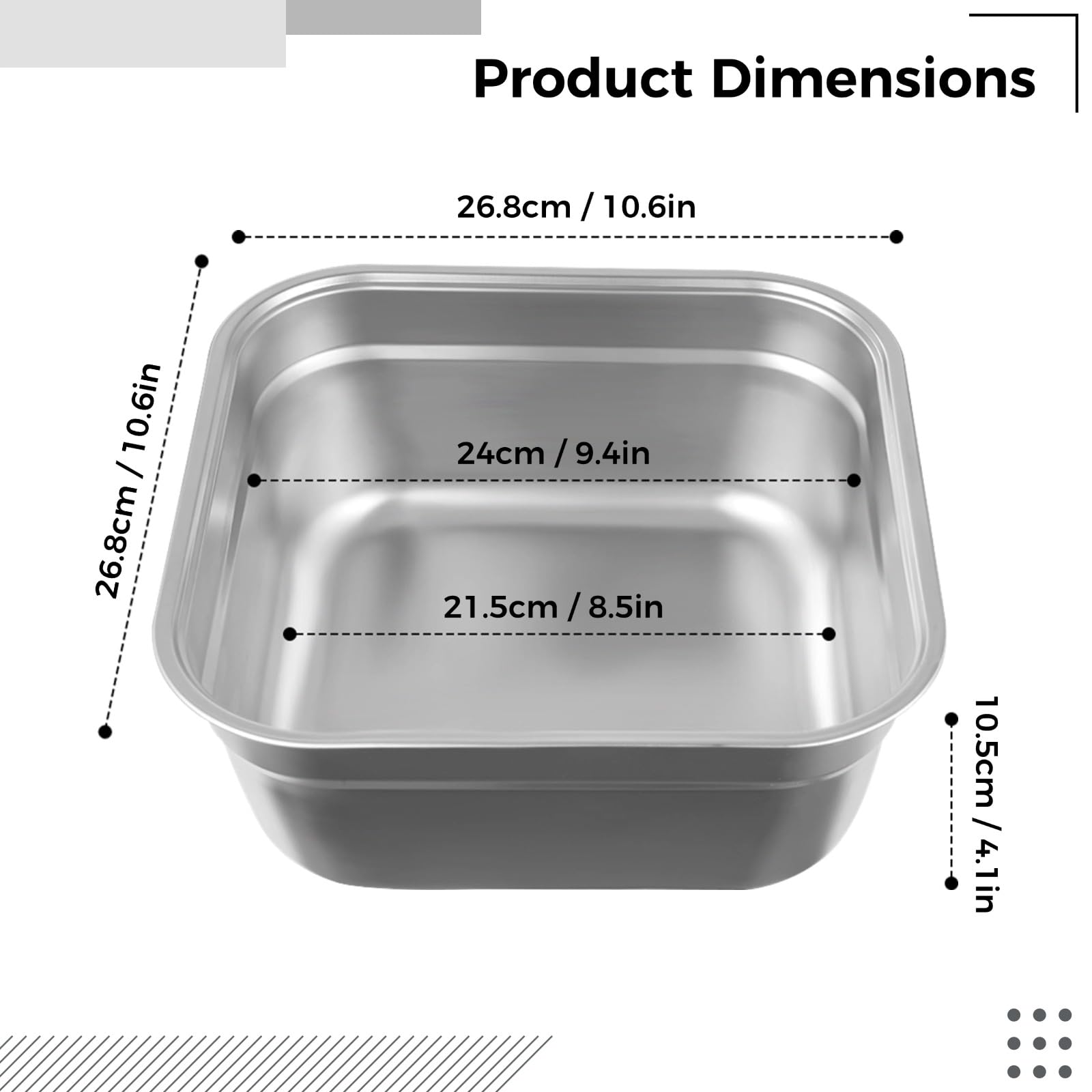 yeesport Ciotola in acciaio inox, bacinella multiuso per lavello, grande contenitore quadrato per cucina, lavabo per verdure, robusta padella per la casa