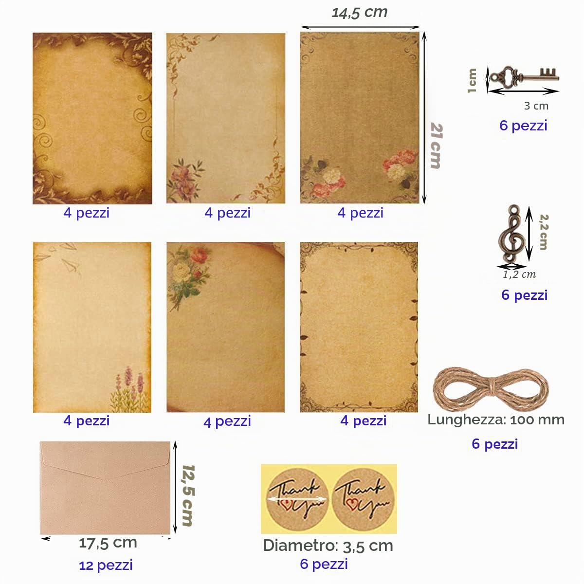 Set di carta kraft vintage 6 buste carta da lettere a righe inviti nozze biglietti auguri