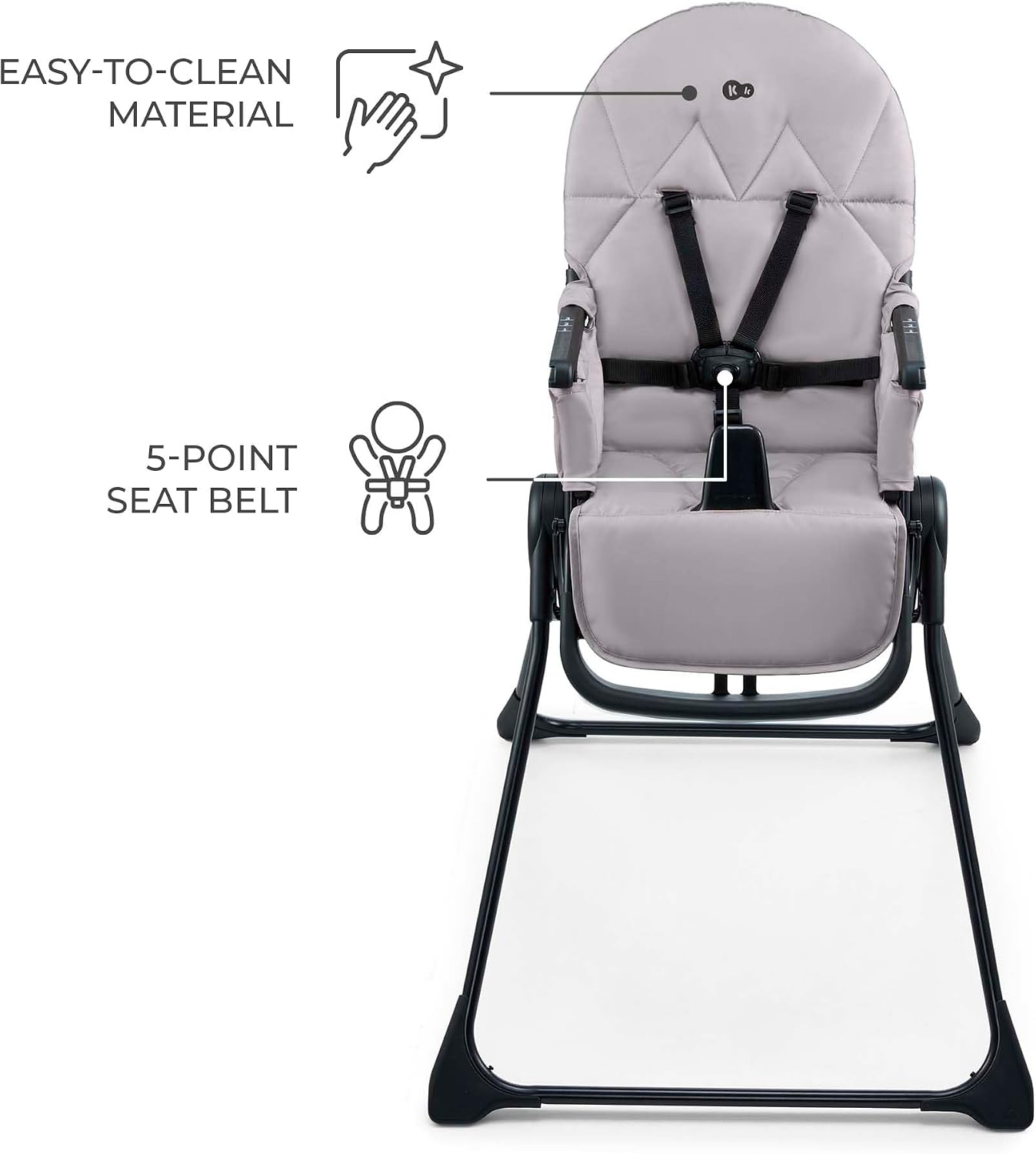 Kinderkraft BINCI детский стульчик легкий и складной с подносом подножкой и 5-точечным ремнем безопасности идеально подходящий для небольших помещений и путешествий