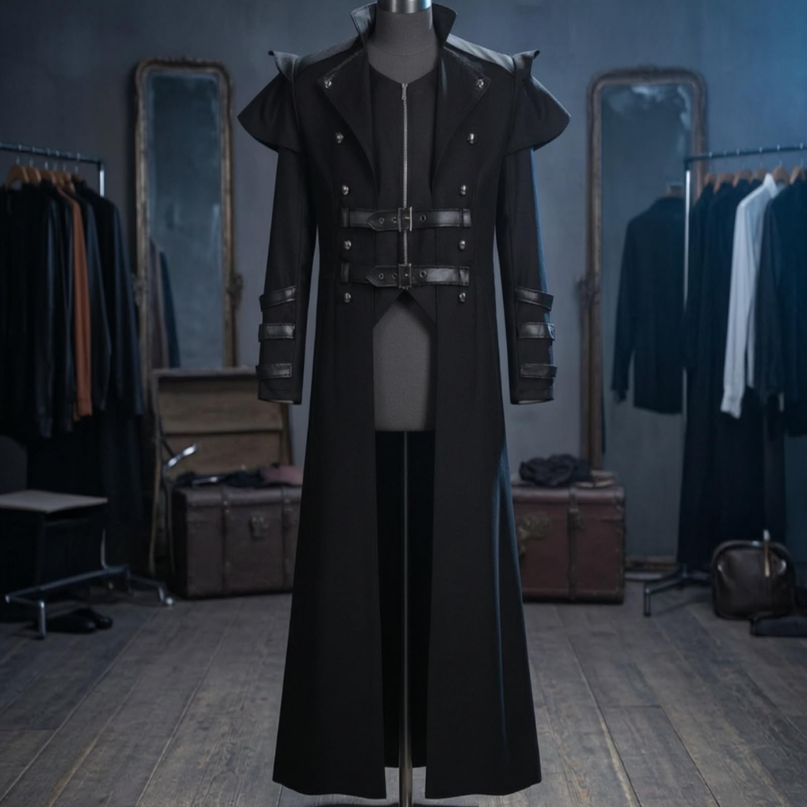 Cappotto con Fibbie Tinta Unita | Borchie Metalliche Decorative, Cappotto Gotico, Poliestere, Giaccone, per Cosplay, Feste di Hween, Rievocazioni Storiche