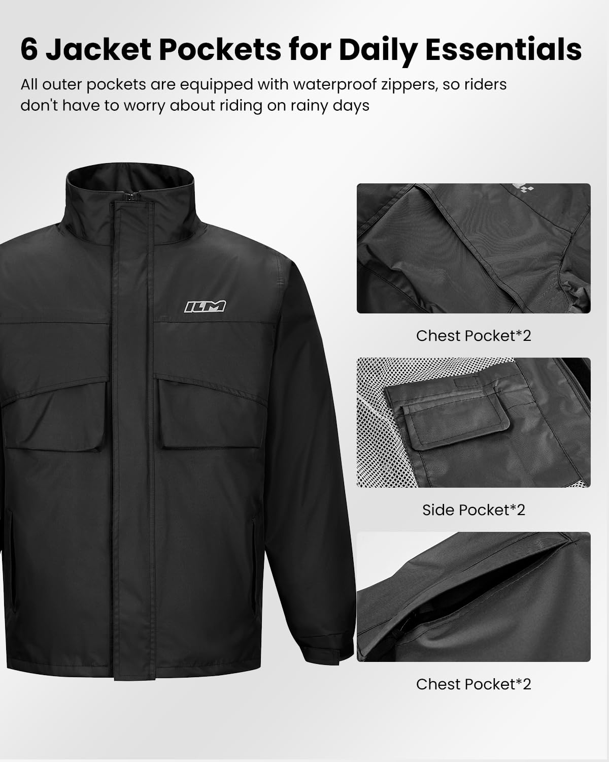 ILM Motorrad Regenkombi Herren Damen Wasserdicht-Regenjacke Verschleißfest, 6 Taschen, 2-teiliges Set mit Jacke und Hose