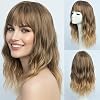 Long Wavy Ombre Blonde Wig with Bangs for Women Ladies Medium Length Wave Ash Blonde Wigs with Fringe Mid Length Synthetic for Female Daily Party Use 16 inch