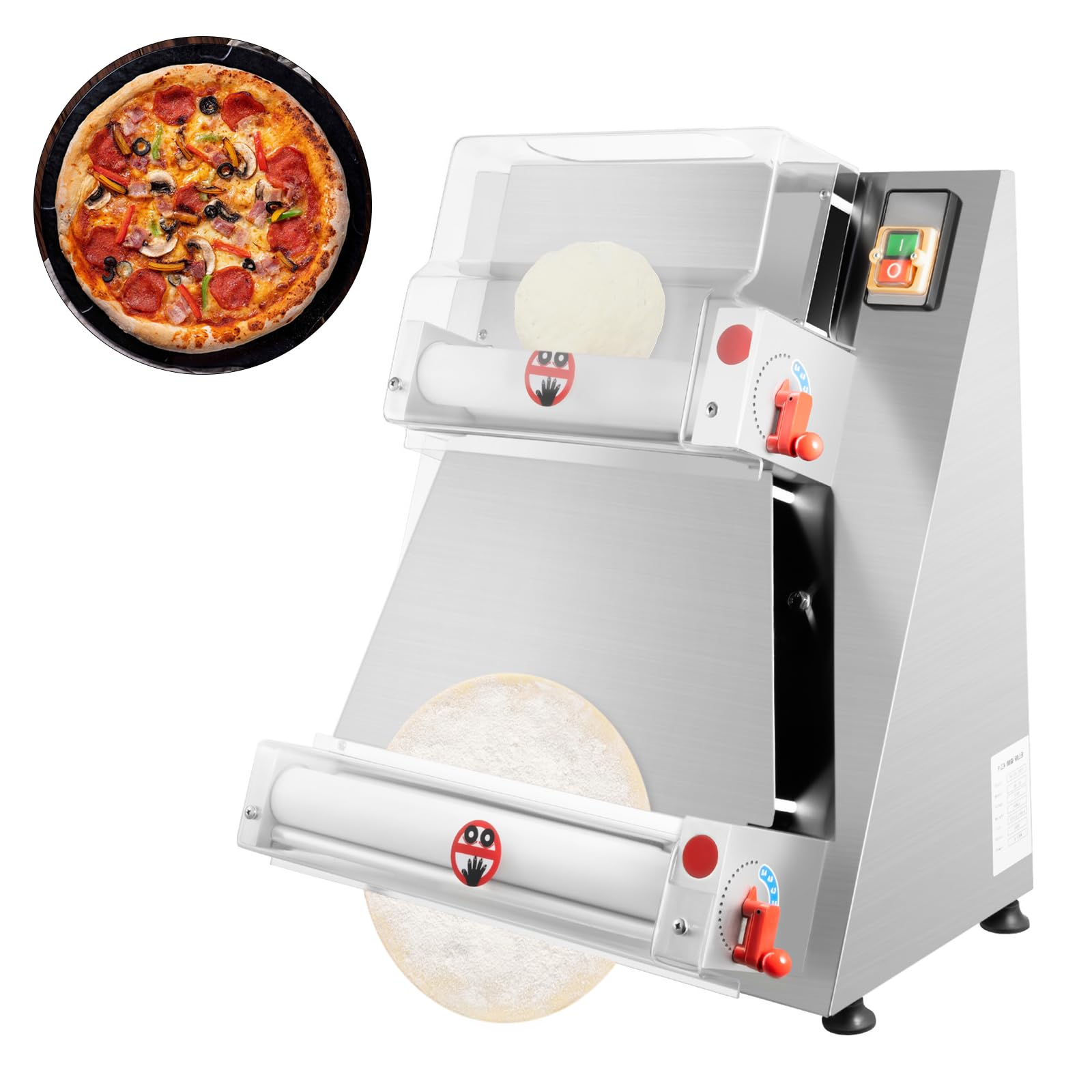 370W Commercial Dough Roller Sheeter, 15.7inch Electric Pizza Dough Roller Machine, Automatically Suitable for Noodle and Pasta Maker Equipment Pizza Bread