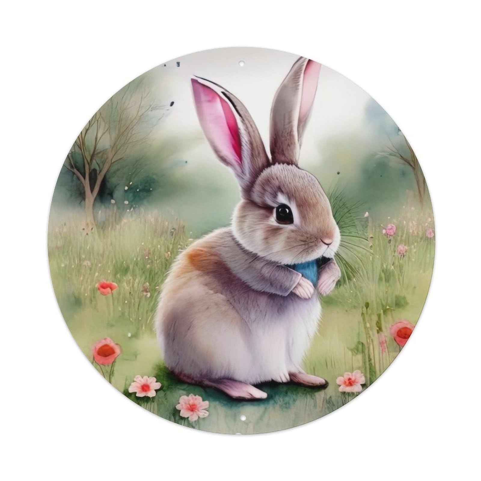 Animal Artwork Cute Little Rabbit on The Grass Vintage Metal Tin Sign Plaque Wall Decor for Cafe, Club Bar, Office, Garden Metal Poster 8x8Inch