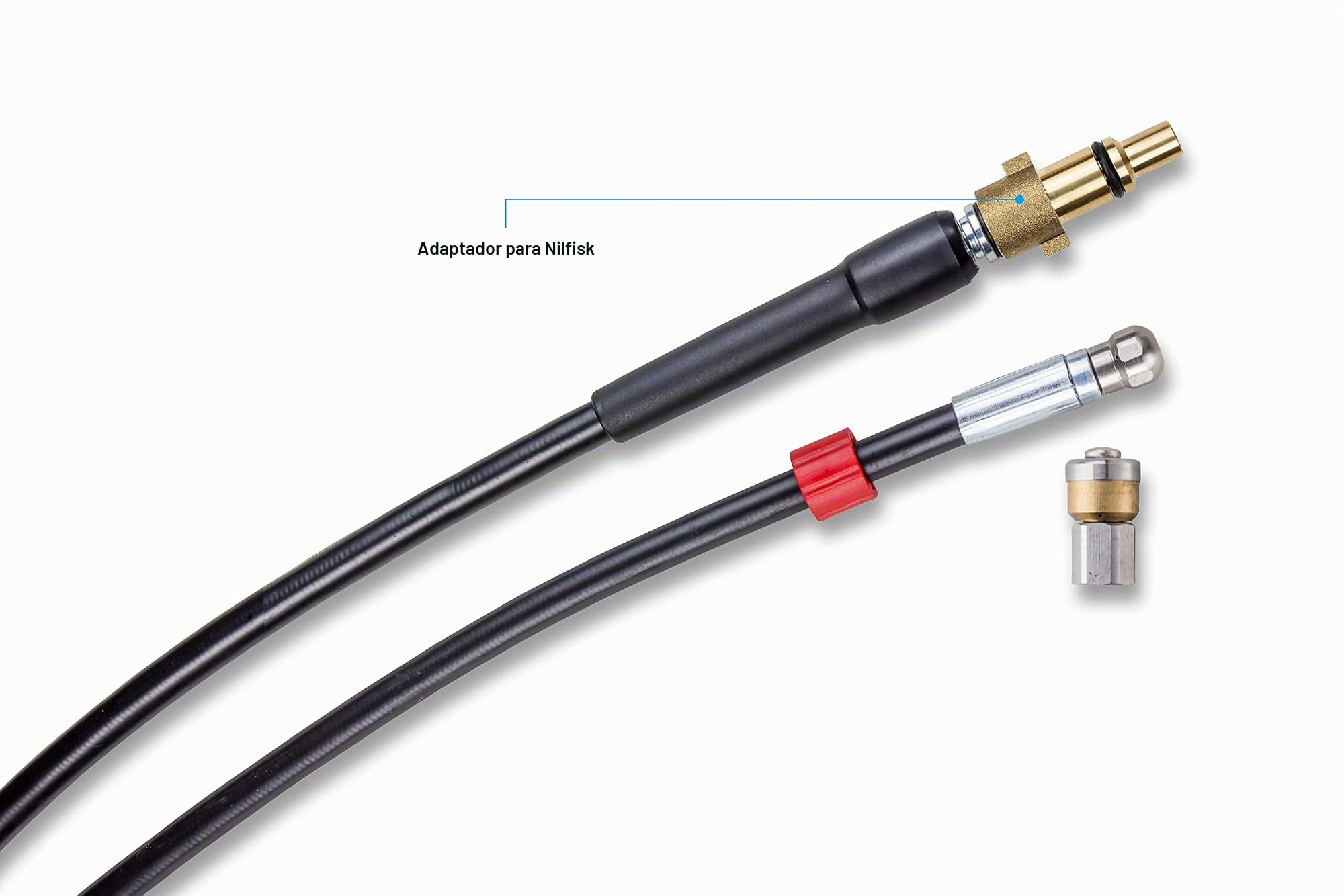Desatascador de Tuberias para Hidrolimpiadora 30m, 200 bares - Manguera de Limpieza compatible con Bosch, Black+Decker, Nilfisk, Makita - Boquilla Fija, Boquilla Giratoria KNOFER