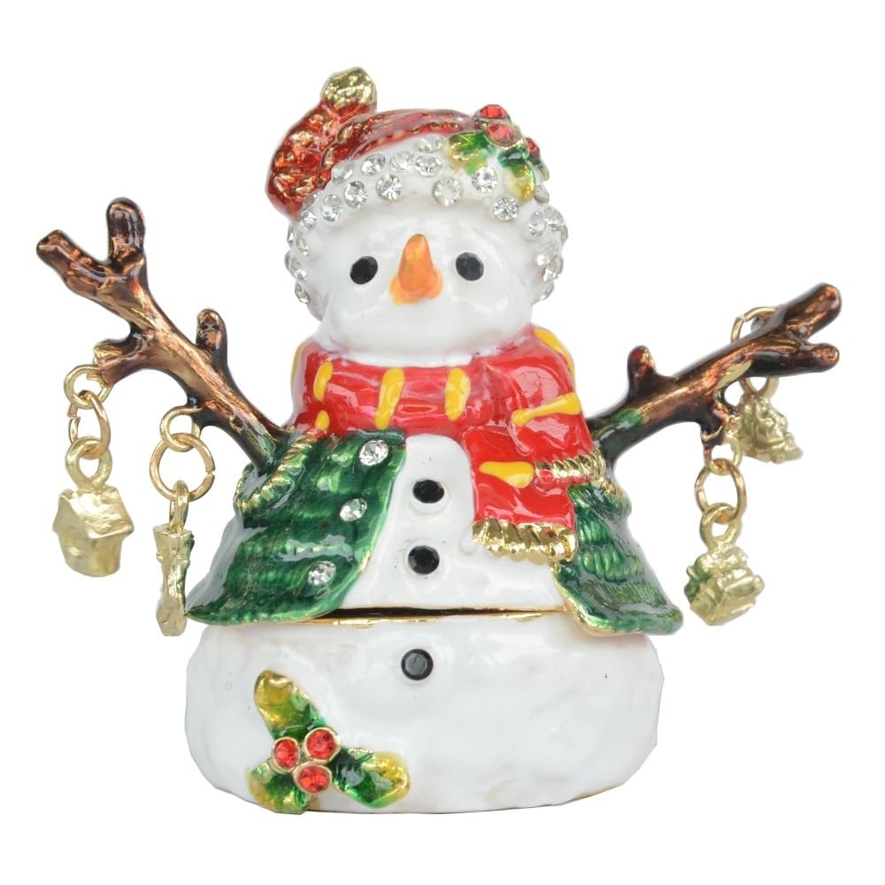 YOPI Snowman Trinket Jewelry Box For Ring Christmas Decoration Ornaments, Small Magnetic Keepsake Box With Rhinestone, Plated Zinc Alloy
