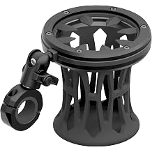 Tackform Black Motorcycle Drink Holder - Fits Bottles and Cans up to 3.25 in Diameter | Metal Enclosure with Rubber Net | BC3 Universal Clamp Fits 7/8" to 1-1/4" Handlebars | Short Reach Arm