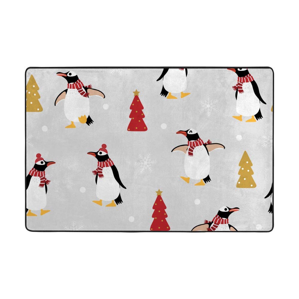 Tapis pingouin grande taille en velours de corail lavable pour chambre d'enfant 152x99 cm