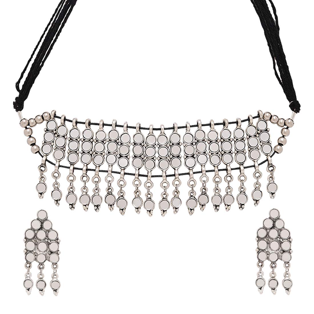 Yellow Chimes Navratra Special Choker Necklace Set Mirror Handmade by Artisans Silver Oxidised Dori Thread Antique Traditional Necklace Set with Earrings Jewellery sets for Women & Girls (B08L3BGG3F) Amazon Price History, Amazon Price Tracker