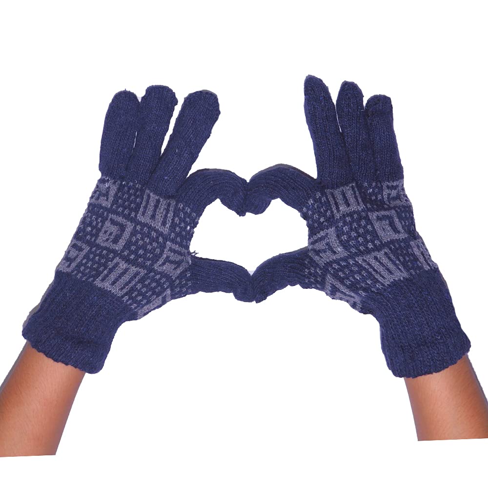 Vinson Boy's & Girl's Printed Warm Winter Full finger Thick Gloves (Navy Blue)-image-1