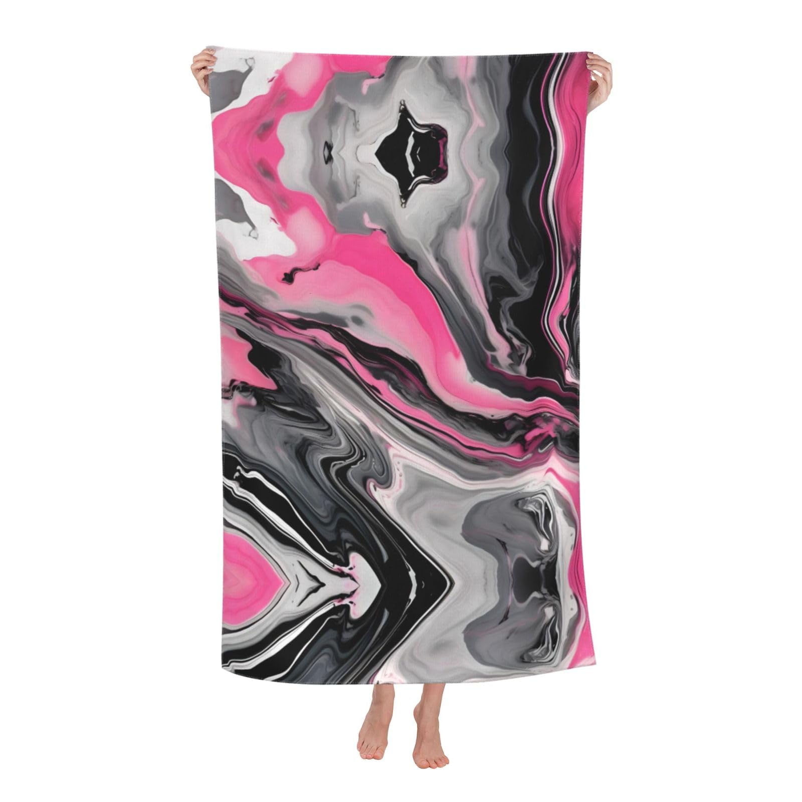 KPXXAQT Pink Abstract Marble Gray Artistic Print Oversized Adult Beach Towel Quick-Dry Travel Swimming Camping Outdoor Adventures