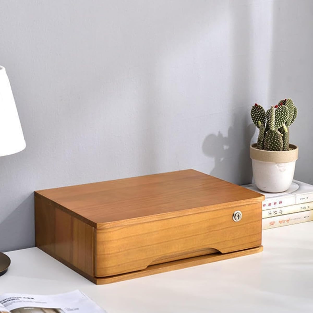 HongzyFirm収納ボックス 鍵付き ファイルキャビネット 木製 デスク 引き出し付き 小物入れ 大容量 書類整理ボックス 卓上