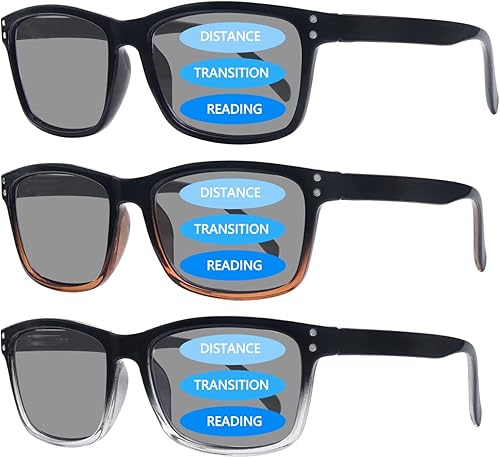 VIDEBLA Paquete de 3 lentes de sol progresivos de lectura multienfoque para mujeres y hombres, protección UV, multifocales, lentes de lectura solar