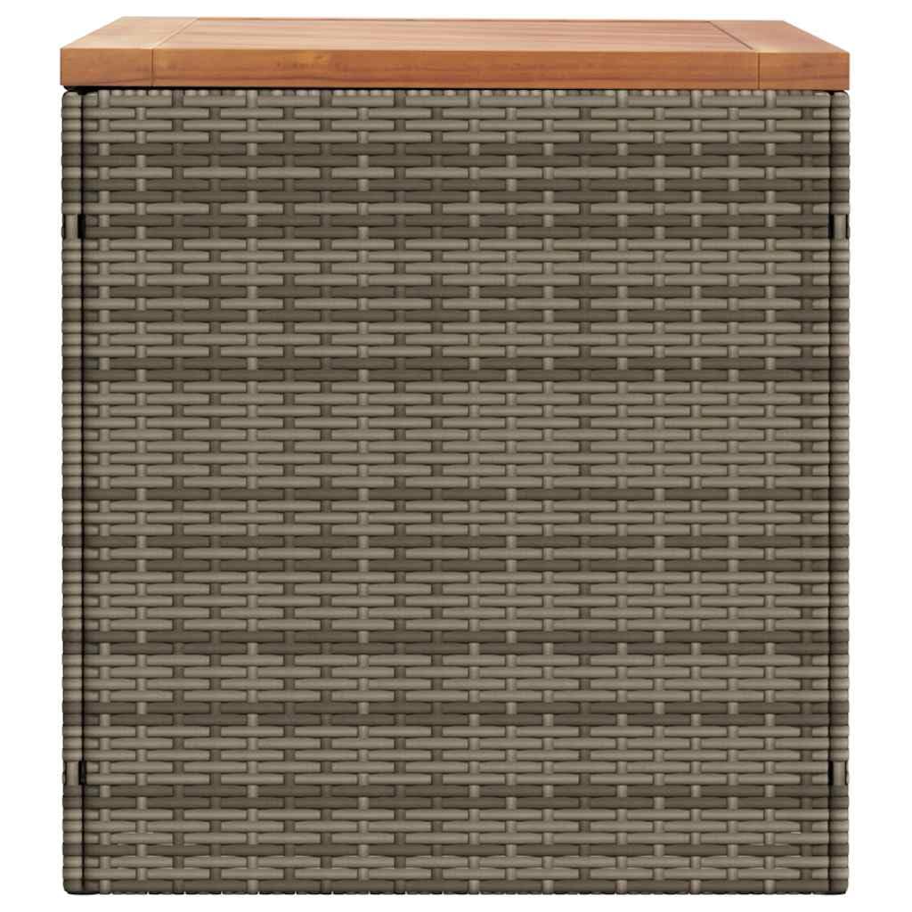 Baule da giardino grigio, 110 x 50 x 54 cm, in polyrattan e legno di acacia, con sacchetto impermeabile e molla a gas, per cuscini, coperte e giocattoli, come panca per terrazza