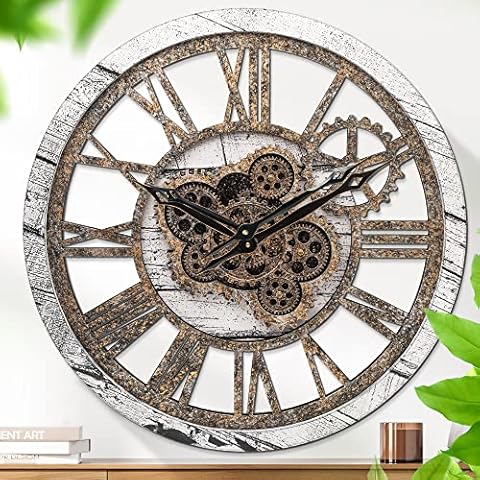 HOIBAI Wall Clock, 24 Inch Moving Gears Clock Large Wall Clock for Living Room Decor Rustic Vintage Industrial Steampunk Farmhouse Big Clock for Home Kitchen Bedroom Office Cover