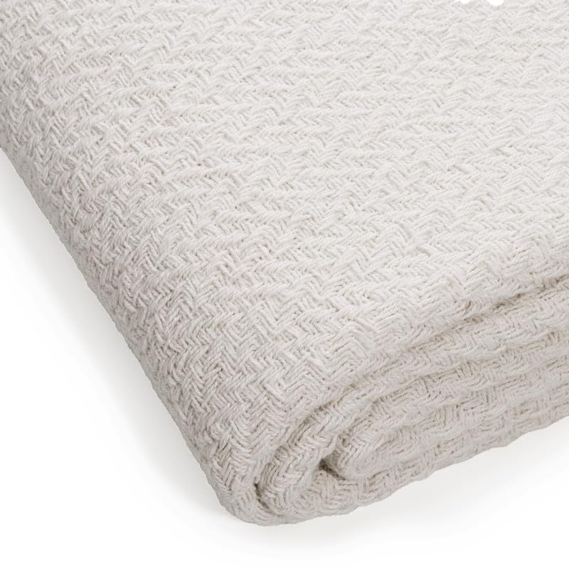 Image of Nestora Knitted I Cotton Throw 50 X 70 Inches Decorative Living Room Couch and Sofa Knitted Blanket with Tassels