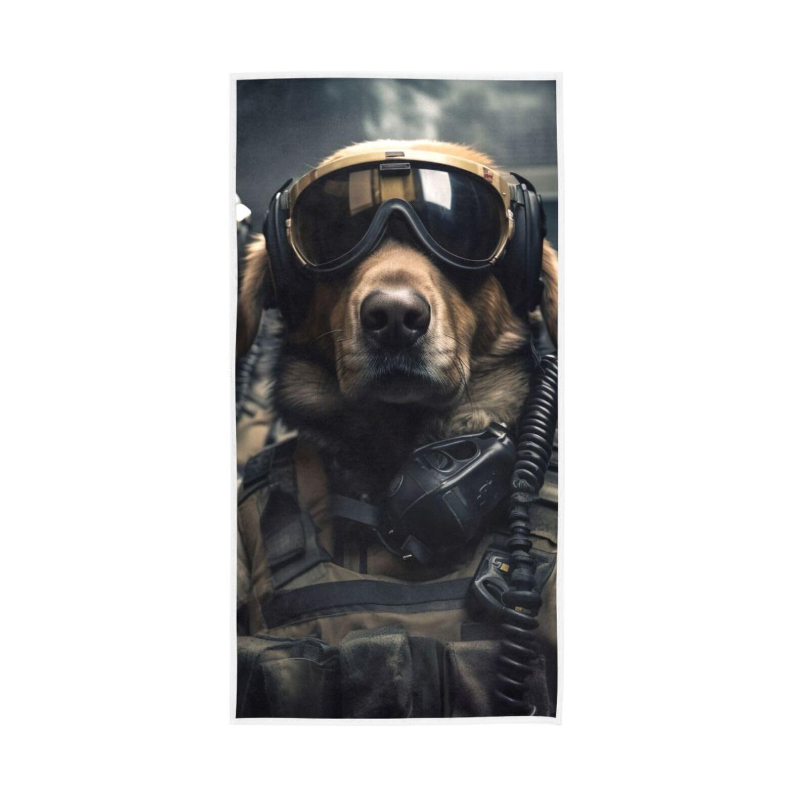 LSRCPD Funny Dogs Army Forces Finger Towels, 15 x 30 Inches Absorbent Hand Towel, Spa Facial Towels Workout Towels for Gym