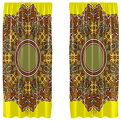 Cortinas opacas de mandala indio amarillo paneles de 55 x 84 para ventanas salon 2